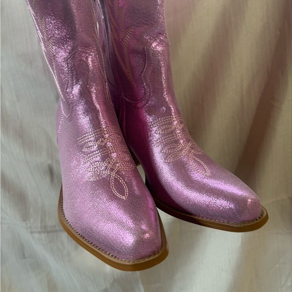 Pink Sparkle Cowgirl Western Cowboy‎ Chunky Heeled Boots Size 9 - Picture 7 of 10